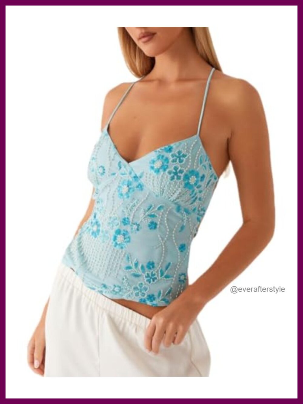 Sequin Beaded Cami Top V Neck Criss Cross Backless Party Clubwear